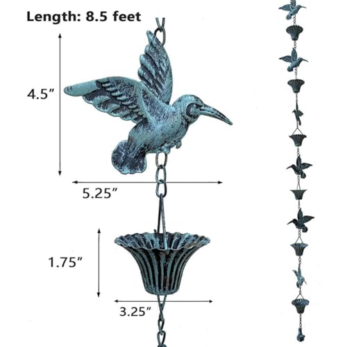 Zeroupshop 8.5ft Metal Rain Chain For Outdoor Eaves Garden Decor Mesmerizing Waterfall Effect Sturdy Rust-Resistant Blue Brown Pendant Easy Installation Versatile Landscape ()