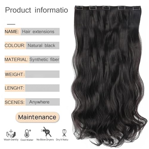 Image of Chaam Women's Hair Extension 22 Inch Cotton Lace Natural Look Synthetic Fibre Curly Natural Black Hair Pieces with 5 Clip Wig Hair Extension for Women and Girls (170 Gram)