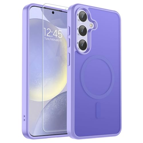 Image of SUPFINE Magnetic for Samsung Galaxy S24 Plus Case / S25 Plus Case with Screen Protector, (Built-in Magnets) (Military Grade Drop Protection) Slim Translucent Shockproof Phone Case,Purple