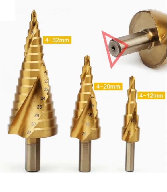 Sivitec 3PCS Step HSS 4341 Metric Round Shank Spiral Flute Step Tapered Drill Cone Bit Set for Metal Tube Sheet Wood Plastic Drilling 4-12mm - Image 4