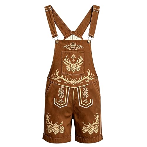 Oktoberfest pantalon pour hommes en cuir avec ceinture costume déguisement bavarois marron