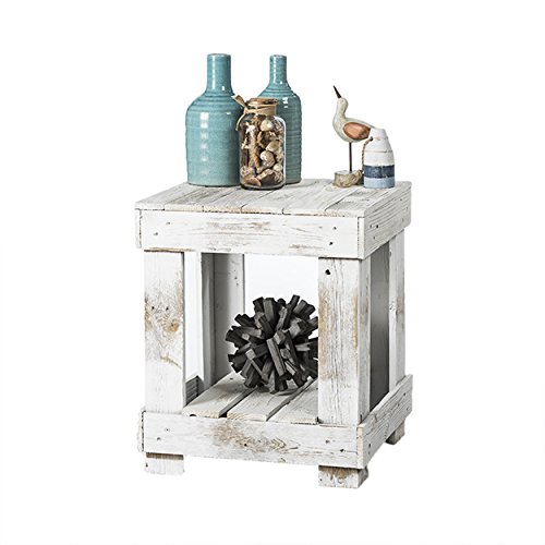 Del Hutson Designs - Rustic Barnwood End Table, USA Handmade Reclaimed Wood (White)