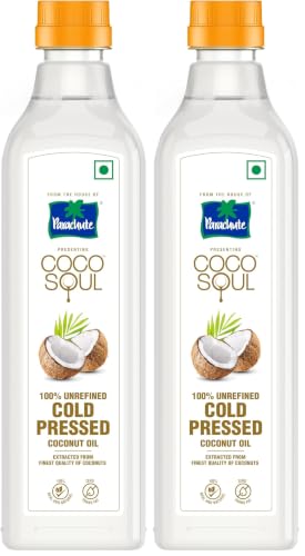 Image of Parachute Coco Soul Cold Press Coconut Oil | Pure Coconut oil | 100% Unrefined Natural & Edible | Zero trans fat | 1L (Pack of 2)