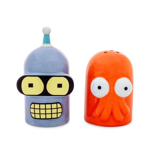 Futurama Bender and Zoidberg Ceramic Salt and Pepper Shaker Set | Spice Dispenser Canisters