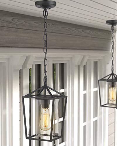 Emliviar Modern Outdoor Pendant Light, 1-Light Outdoor Hanging Lantern Light In Balck Finish With Clear Glass, 20065H Bk #TOP1