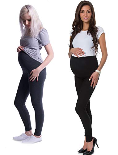 Preisvergleich Produktbild Petit Amour Lange Umstandsleggings Damen Leggings Schwangerschaft Hosen Bequeme Stretch Jogginghose (schwarz / graphit, M)