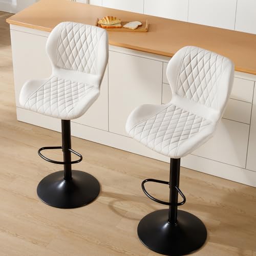 Image of Bar Stools Set of 3, Modern Swivel Counter Height Barstools for Kitchen Island Chairs, Adjustable Fabric Bar Stools with Back for Kitchen Counter Bar, Beige