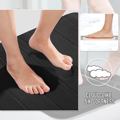 Image of Yimobra 2 Pieces Memory Foam Bath Mat Sets, 17x24+44.1x24 Inches for Bathroom Rugs, Toilet Mats, Non-Slip, Soft Comfortable, Water Absorption, Machine Washable (Black, 17 inchx24 inch+31.5 inchx19.8 inch)