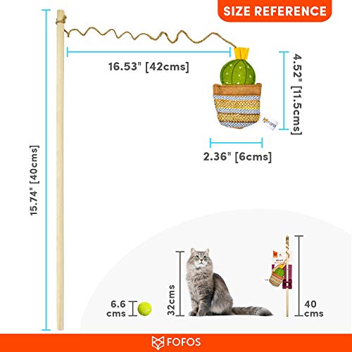Image of BarkButler x Fofos Cactus Wand EL Paso Cat Teaser Toy|US Grade Catnip Inside|for Kittens+Older Cats|Durable Wooden Stick+Robust Rope|Durable Pet Toy