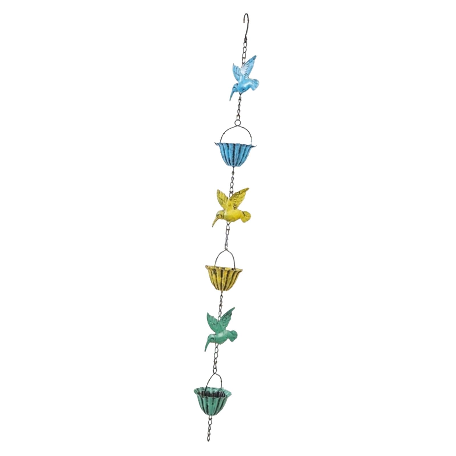 Decorative Rain Chain with Hummingbirds Water Flows Solution Garden Ornament with Hook Weather Resistant ABS Design Hummingbird Rain Chain Decorative Chains for Gutters Garden ABS Outdoor Decor Patio