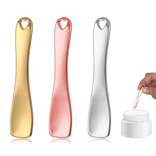 JIYIN Lot de 3 spatules cosmétiques en métal - Pour soins de la peau - Cuillères pour le visage - Mini spatules cosmétiques pour lotions, échantillonnage,...