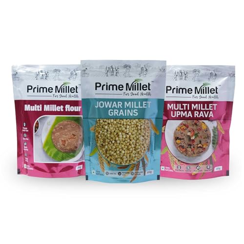 Image of Prime Millets Organic Multi Millet Flour | Whole Jowar Grain & Multi Millet Upma Rava - Pack of 3 (1 kg Each) | High Fiber | Healthy Digestive Meals | Premium Quality