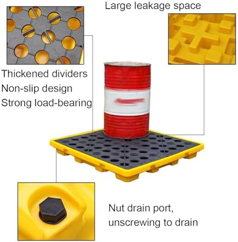 Stackable 140L Modular Drum Spill Containment Pallet with Drainage Grate for Industrial Safety, Garage & Basement Oil Spill Solutions (130x68x30 cm)