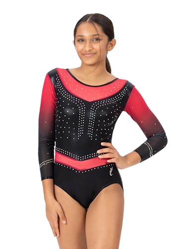 Image of IKAANYA Girls or Women Full Sleeves Rhinestones Leotard - Ideal for Gymnastics, Dance, Yoga, Acrobatics or Performance (Toddlers, Kids, Adults)