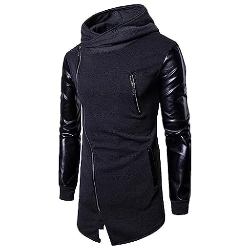 Caxndycing Sudadera con capucha para hombre Assassins Creed Side de piel, forro polar, gótico, sudadera con capucha con cremallera oblicua, de piel, patchwork, chaqueta con capucha, dobladillo | Ya disponible en tu tienda friki favorita! En mundofriki.es!