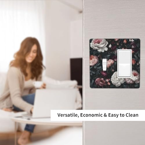 Decorative Outlet Covers Rustic Big Pink Flowers White Peony Floral 2 Gang 1 Gang Wall Plate Cover Single Toggle Rocker Combo Light Switch Cover Plate Face Plate