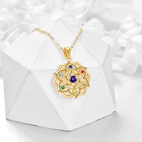 ELFRONT 14K Solid Gold Lotus Chakra Necklace Pendant for Women Real Gold Yoga Lotus Flower Necklace Promise Anniversary Birthday Gifts Jewelry for Women Wife3