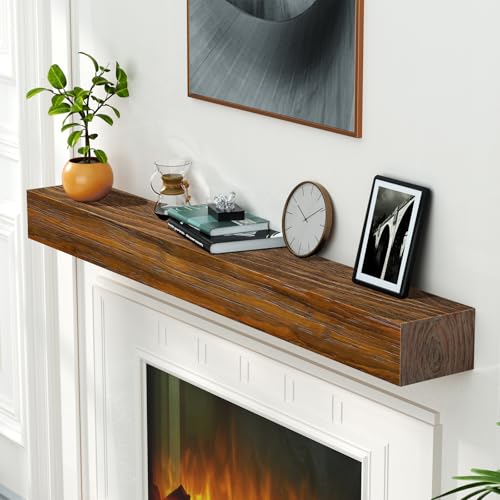 LOVMOR Floating Fireplace Mantel-60in Wood Mantels for Over Fireplace,Wall Mount Fireplace Mantel...