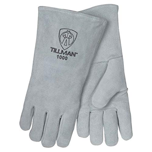 Tillman Gray Large Split Cowhide Leather/Cotton Welding Glove - 14 in Length - Welted Fingers - 608134-10000 [PRICE is per PAIR]
