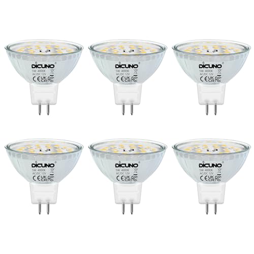 DiCUNO Ampoule LED GU5.3 MR16 12V, 5W Équivalent 50W Halogène, Blanc Neutre 4000K, 500LM, 120° Spot LED Non Dimmable pour Éclairage Intérieur, Lot de 6