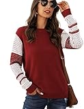 Picture of koitmy Women's Cute Contrast Sleeve Knitted Pullover Sweater Red