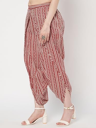 Image of 9rasa Women's Cotton Solid Harem Dhoti Pants for Casual FusionWear Workwear