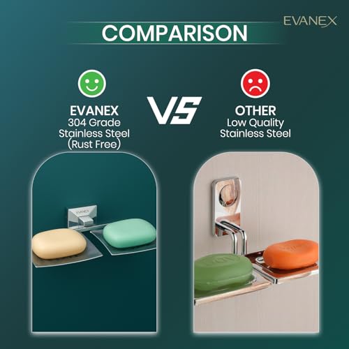 Image of EVANEX EVANEX 304 Stainless Steel Double Soap Holder for Bathroom /Soap Stand /Soap Dish /Soap Case /Wall Mounted Soap Holder /Mirror Chrome Finish Rustproof Soap Stand Organizer /Bathroom Accessories