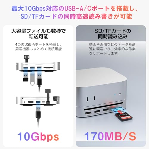 Hanye Hanye Mac mini M4/M4 Pro 用 USB-Cハブ スタンド 10-in-1 ドッキングステーション の商品画像 2