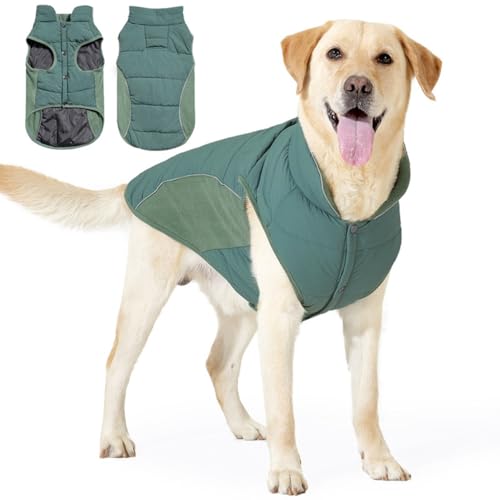 ICOUCHI ペット服 秋冬 ダウンベスト風ジャケット 犬用コート 防寒 暖かい おしゃれ ドッグウェア パーカー 小中大型犬 洋服 ワンちゃん 綿服 お出かけ 散歩 寒さ対策 (2XL,グリーン)
