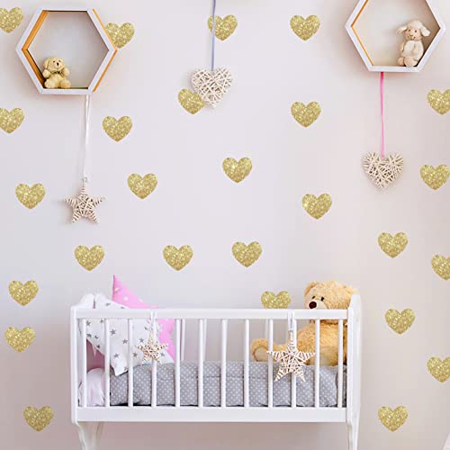 Buiory 72 Pcs Removable Diy Gold Glitter Love Heart Shape Wall Decals Vinyl Sparkle Hearts Wall Sticker Peel And Stick Art Decor Murals For Children Baby Room Girls Bedroom Nursery Weeding Teens Playroom Classroom Door #TOP4