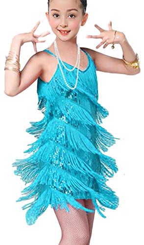 Fundaisy Girls 1920S Flapper Dress Gatsby Sequin For Kid W/ 20S Headband Accessories Set (Medium, Blue) #TOP2