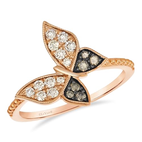 Le Vian 1/3 Carat White and Chocolate Diamond Ring for Women | 14k Rose Gold Pave Statement Ring for Her Elegant Butterfly Shaped (White/Brown 0.29 cttw) Promise Wedding Anniversary Band Size 5 to 8.5