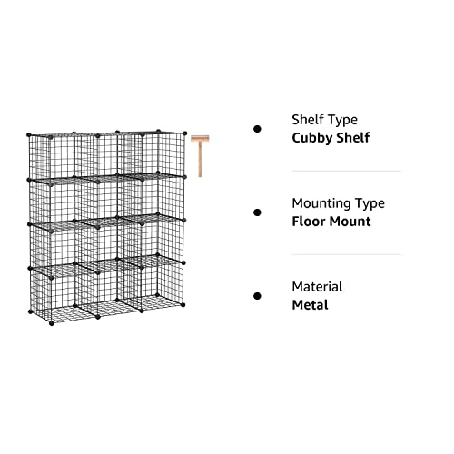 C&Ahome Wire Cube Storage, 12-Cube Organizer Metal, Wire C Grids Storage, Storage Bins Shelving, Modular Bookshelf Shelf, Closet Cabinet Ideal For Bedroom, Office 36.6”L X 12.4”W X 48.4”H Black #TOP7