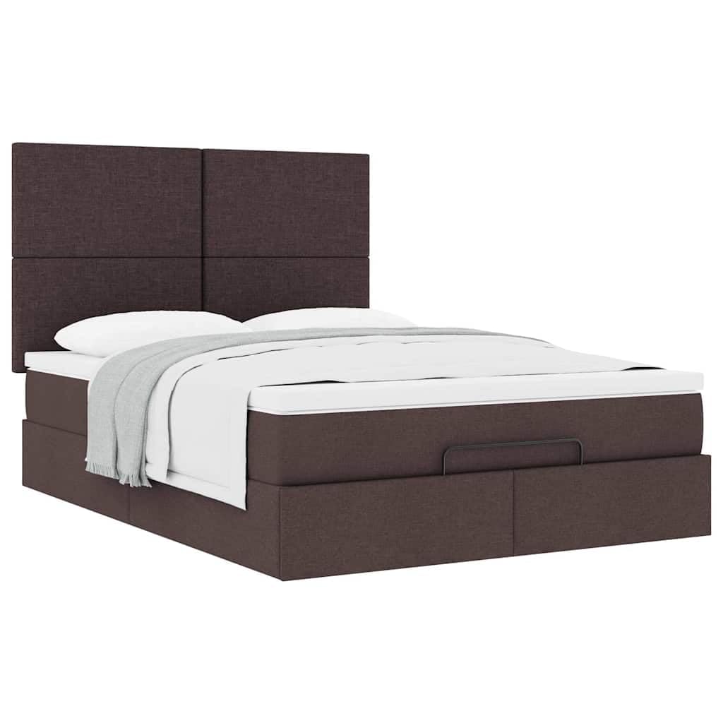 Cama otomana de 140 x 200 cm, color marrón oscuro, somier, colchón ortopédico de 20 cm, espacio de almacenamiento