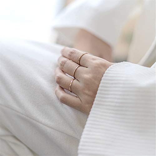Kazitsan 3Pc 1Mm Stainless Steel Ring Set For Women Girls Simple Knuckle Stacking Thumb Rings Faceted Edge Rose Gold Wedding Band Comfort Fit Size 10 #TOP4