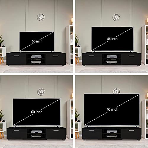 Wersmt Wood Tv Stand, Modern 70 Inch Tv Stand, Entertainment Center With Storage, High Gloss Tv Cabinet For Living Room, Black #TOP5