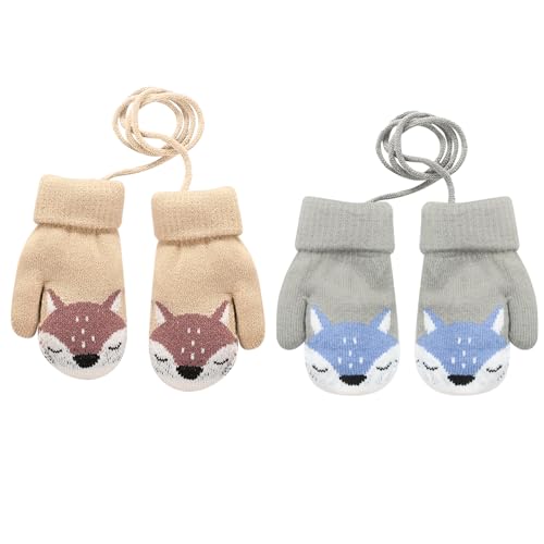 VEGCOO 2 Paar Kinder Gestrickt Handschuhe, Baby Winter...