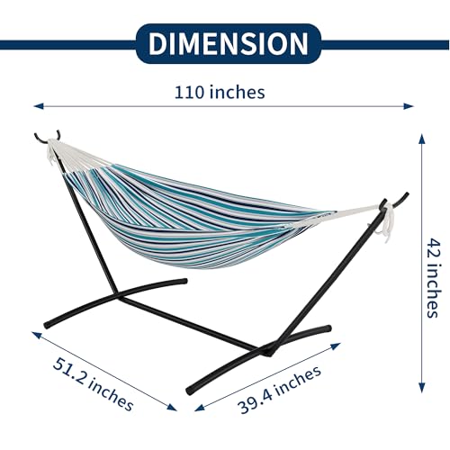 Double Hammock with Steel Stand - 2 Person Hammock Bed Indoor Outdoor, Brazilian-Style, with Carry Bag, 450lb Capacity, Portable & Easy Assembly, Ocean by IDEALHOUSE - Image 5