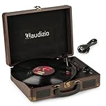 Audizio Turntable Briefcase Record Player | USB Retro Record Players for Vinyl with Speakers | 3 Speeds | Convert Retro Vinyl to mp3 via USB | RCA Output/AUX 3.5mm (Wood)