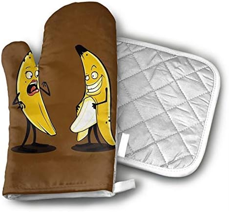 TRENDCAT Funny Banana Oven Mitts and Potholders (2-Piece Sets) - Extra Long Professional Heat Resistant Pot Holder & Baking Gloves - Food Safe