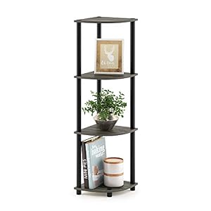 フリノ(Furinno) 3段コーナーシェルフ・コーナーラック Turn-N-Tube 高さ110.5×幅29.5×奥行29.5cm カラー:フレンチオークグレー/ブラック 【日本正規輸入品】 12078GYW/BK