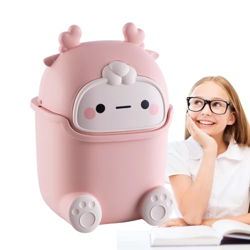 Dubbulon Mini poubelle avec couvercle,Poubelle de dessin animé recouverte de table - Poubelle mignonne, poubelle de recyclage domestique pour Table de chevet, Table basse, coiffeuse – vue 9
