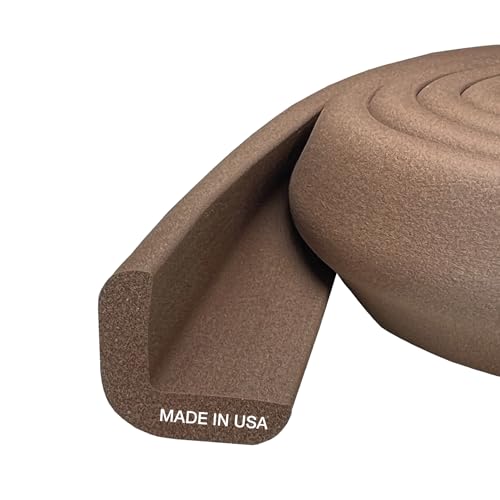 KidKusion Baby Proof Edge Cushion Protector | Made in USA | Foam Rubber Furniture and Fireplace Edge Guard Bumper | Brown | 12 Ft | Tape Included