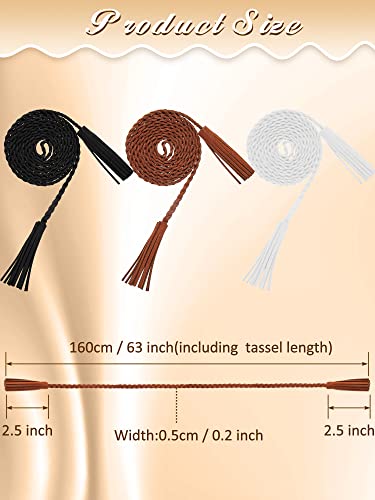 Geyoga 5 Pieces Rope Belt for Women Skinny Woven Boho Belt Braided Stretch Thin Tassel Waist Rope Chain Accessories for Skirt Dress, Christmas Party2