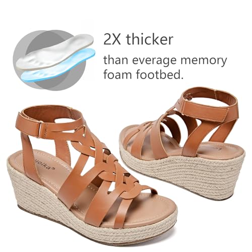 Luoika Women's Wide Width Wedge Sandals, Espadrille Wedge Pump Heel Platform Ankle Strap Open Toe Women's Sandal Concise Casual Summer Shoes.4