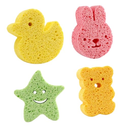 ノーブランド品 4個 用バススポンジ bath sponge うさぎ キッチンスポンジホルダー お風呂のおもちゃ ストリップ おむつ 幼児用バス 入浴 木材パルプ セルロース