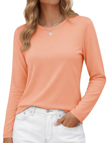 Image of YUCOLEN Long Sleeve Shirts for Women Cotton Crew Neck Casual Tops Fall