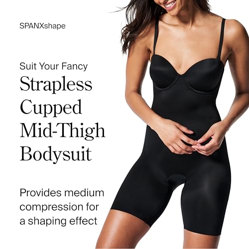Image of SPANX SPANXshape Suit Your Fancy Strapless Cupped Mid-Thigh Bodysuit