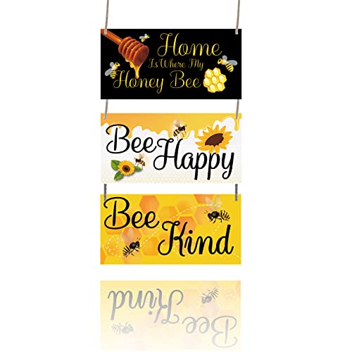 PLIGREAT Honey Bees Wooden Signs, Decorative Hanging Signs Plaques