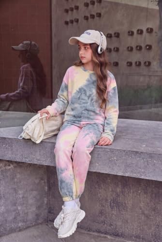 Image of Arshiner Girls 2 Piece Outfits Kids Trendy Tie Dye Sweatsuits Sets